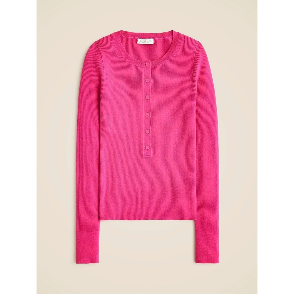 J.Crew TENCEL Blend Ribbed Henley Sweater Top Hot Pink XS NWT